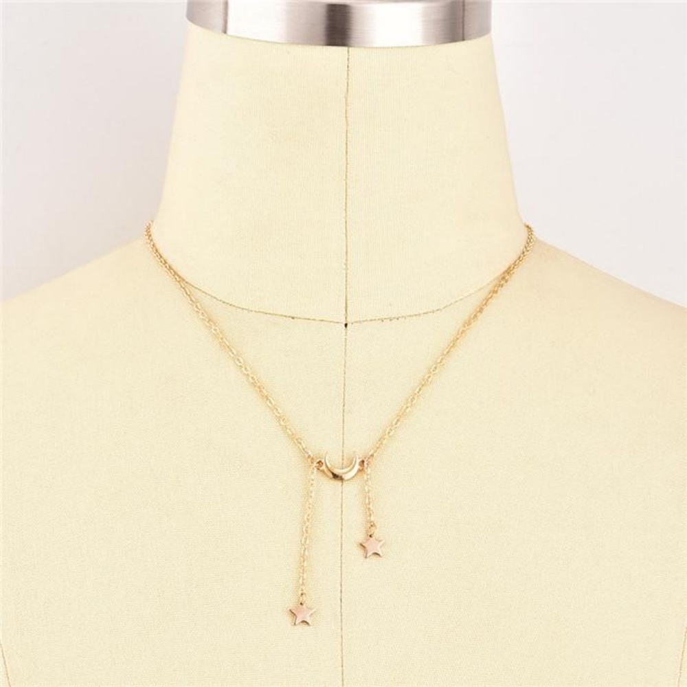 Moon & Stars Necklace Gold Dainty Chain Choker - Picture 3 of 4